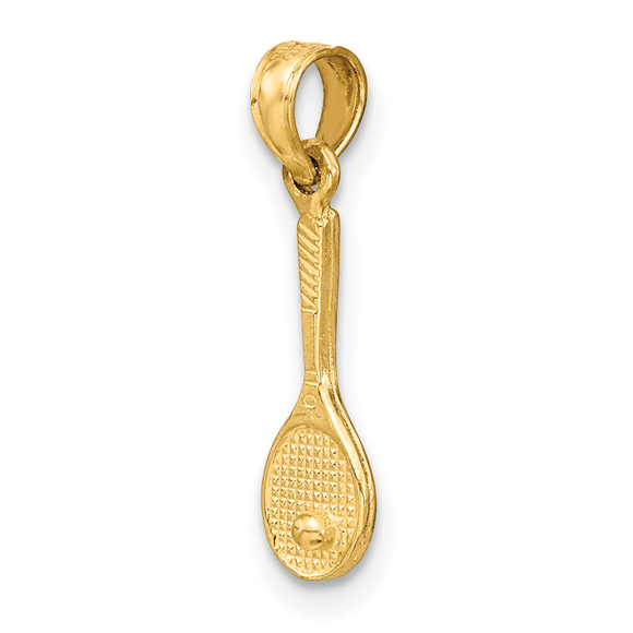 Million Charms 14k Yellow Gold Solid 3-D Tennis Racquet Necklace Charm Pendant - Picture 5 of 5